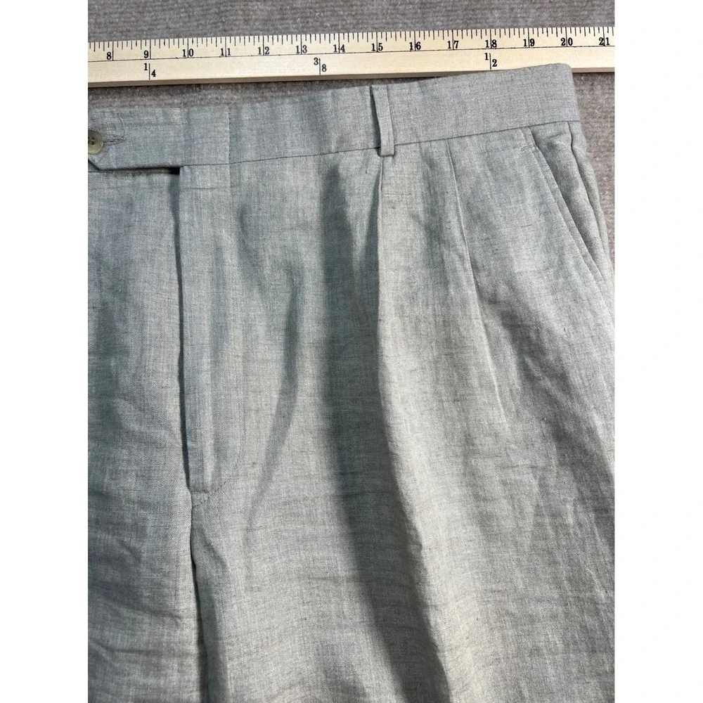 Brooks Brothers Mens 40R Tan Beige 100% Linen Pleated Cuffed Dress Pants